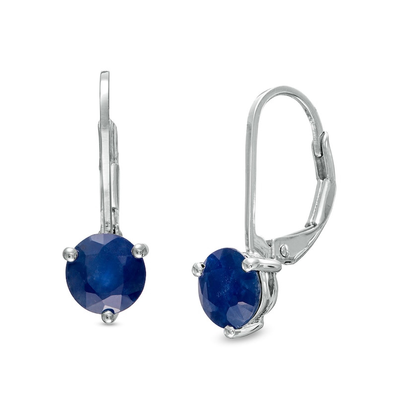 Main Image 1 of 6.0mm Blue Sapphire Solitaire Drop Earrings in 10K White Gold