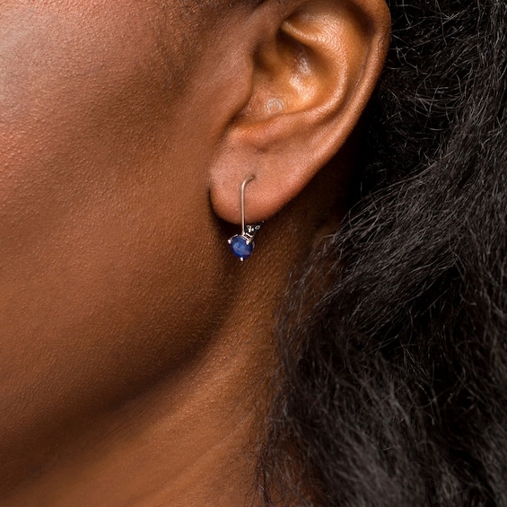 6.0mm Blue Sapphire Solitaire Drop Earrings in 10K White Gold