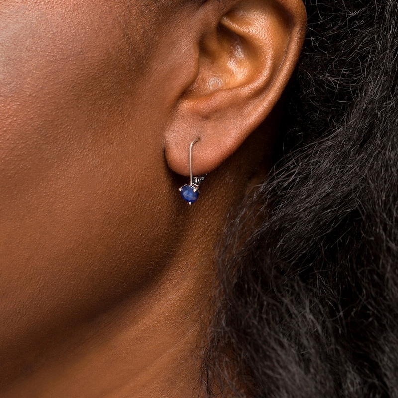 Main Image 2 of 6.0mm Blue Sapphire Solitaire Drop Earrings in 10K White Gold