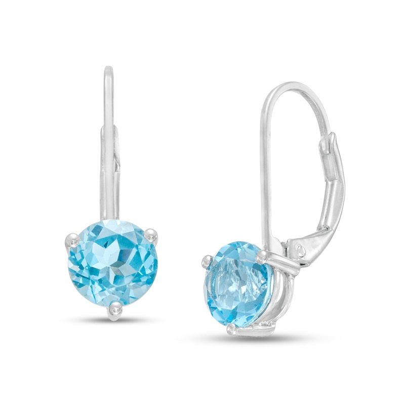 Main Image 1 of 6.0mm Swiss Blue Topaz Solitaire Drop Earrings in 10K White Gold