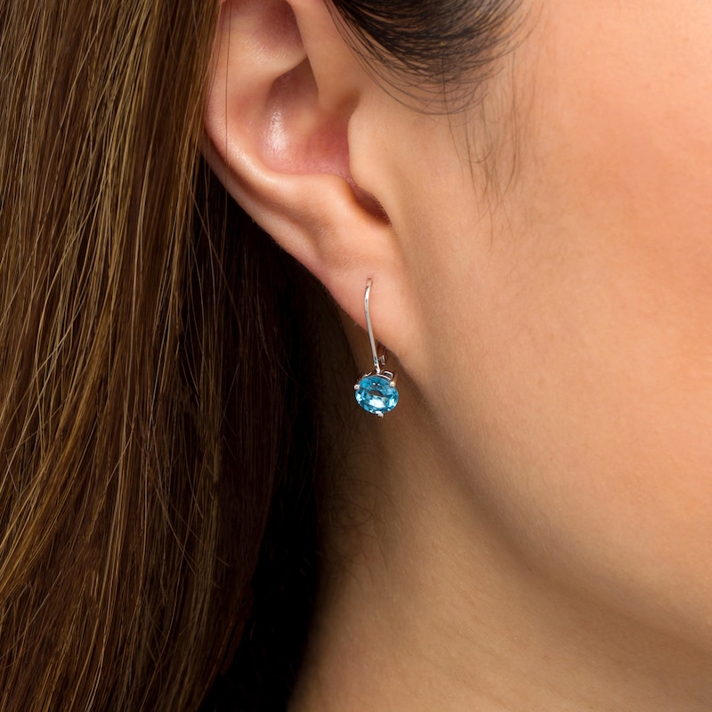 Main Image 2 of 6.0mm Swiss Blue Topaz Solitaire Drop Earrings in 10K White Gold