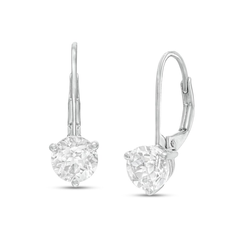 Main Image 1 of 6.0mm White Topaz Solitaire Drop Earrings in 10K White Gold