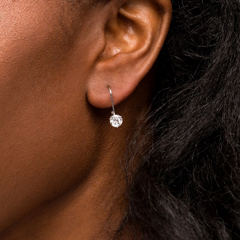 Main Image 2 of 6.0mm White Topaz Solitaire Drop Earrings in 10K White Gold