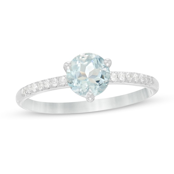 6.0mm Aquamarine and 1/10 CT. T.w. Diamond Ring in 10K White Gold