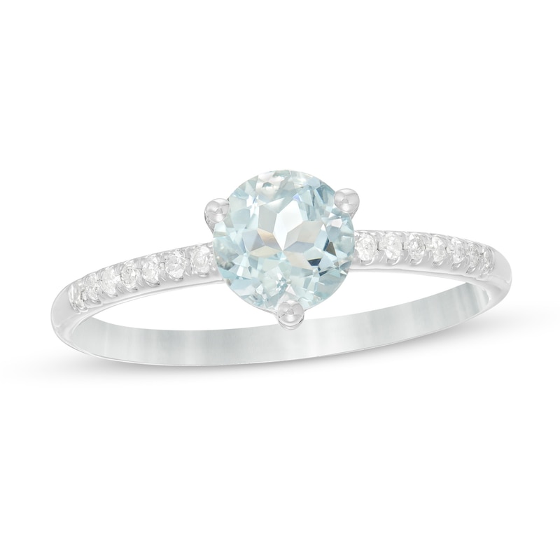 6.0mm Aquamarine and 1/10 CT. T.W. Diamond Ring in 10K White Gold | Zales