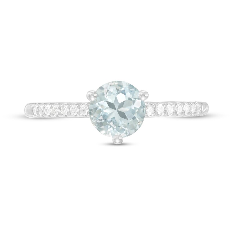 Main Image 4 of 6.0mm Aquamarine and 1/10 CT. T.W. Diamond Ring in 10K White Gold