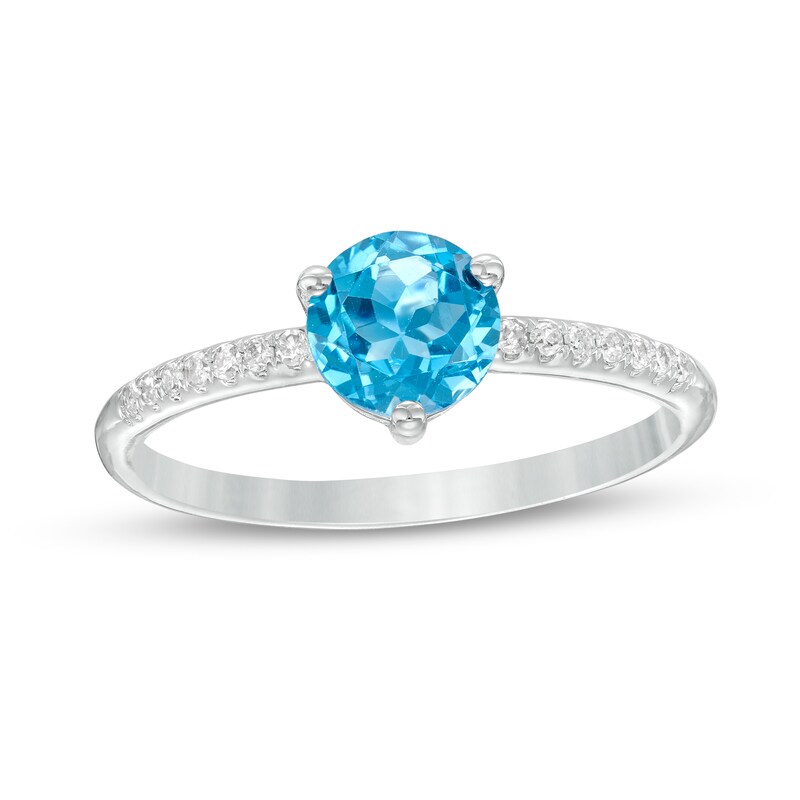 Main Image 1 of 6.0mm Swiss Blue Topaz and 1/10 CT. T.W. Diamond Ring in 10K White Gold