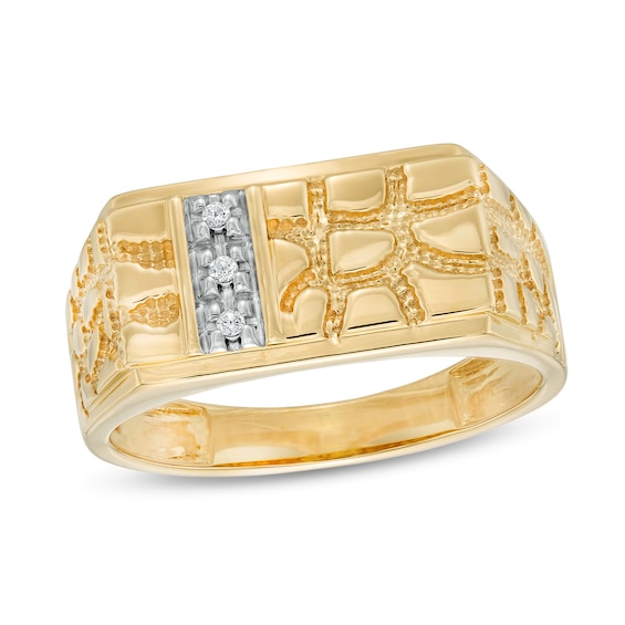 Diamond Accent Rectangle-Top Nugget Ring in 10K Gold