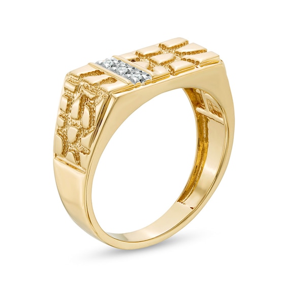 Diamond Accent Rectangle-Top Nugget Ring in 10K Gold