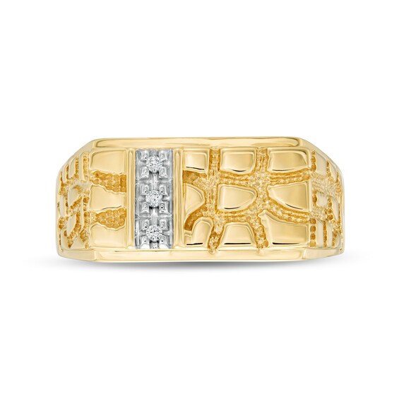 Diamond Accent Rectangle-Top Nugget Ring in 10K Gold