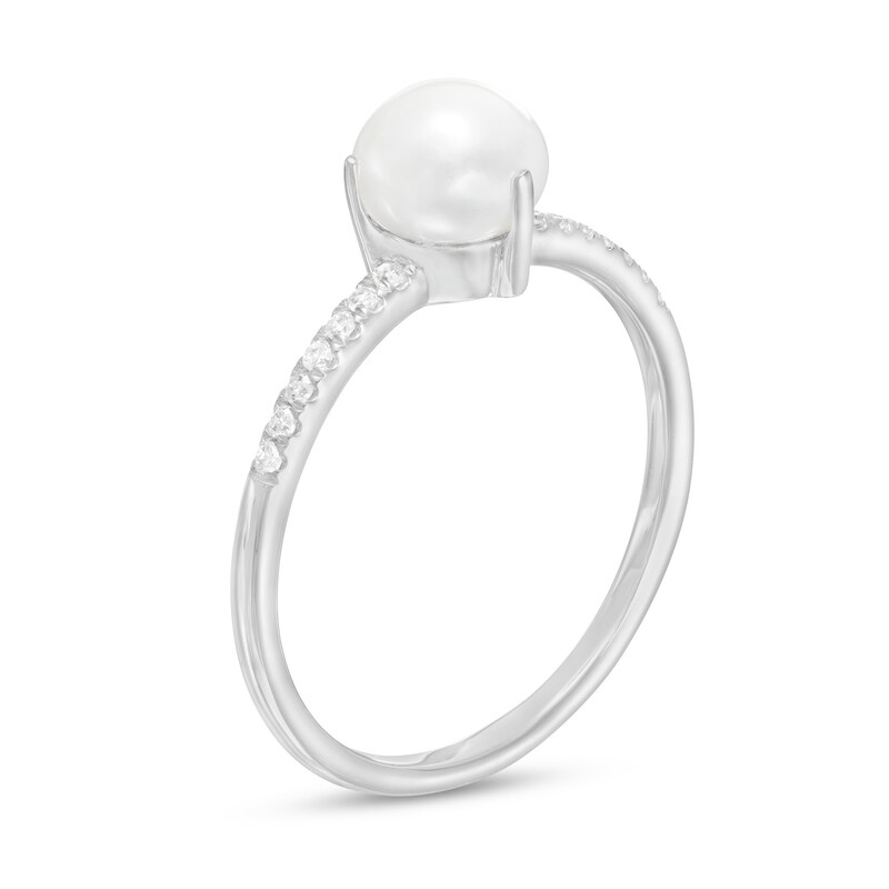 Main Image 3 of 6.0-6.5mm Button Freshwater Cultured Pearl and 1/10 CT. T.W. Diamond Ring in 10K White Gold