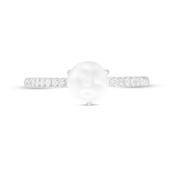 6.0-6.5mm Button Freshwater Cultured Pearl and 1/10 CT. T.w. Diamond Ring in 10K White Gold