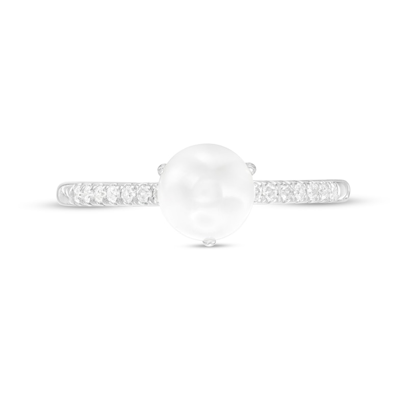 Main Image 4 of 6.0-6.5mm Button Freshwater Cultured Pearl and 1/10 CT. T.W. Diamond Ring in 10K White Gold