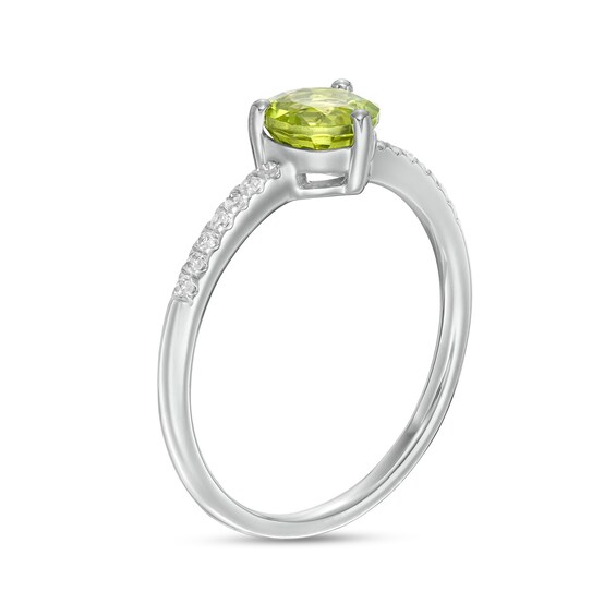 6.0mm Peridot and 1/10 CT. T.w. Diamond Ring in 10K White Gold