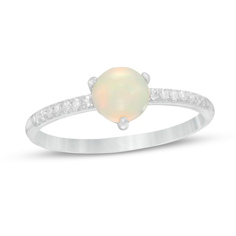 Main Image 1 of 6.0mm Opal and 1/10 CT. T.W. Diamond Ring in 10K White Gold