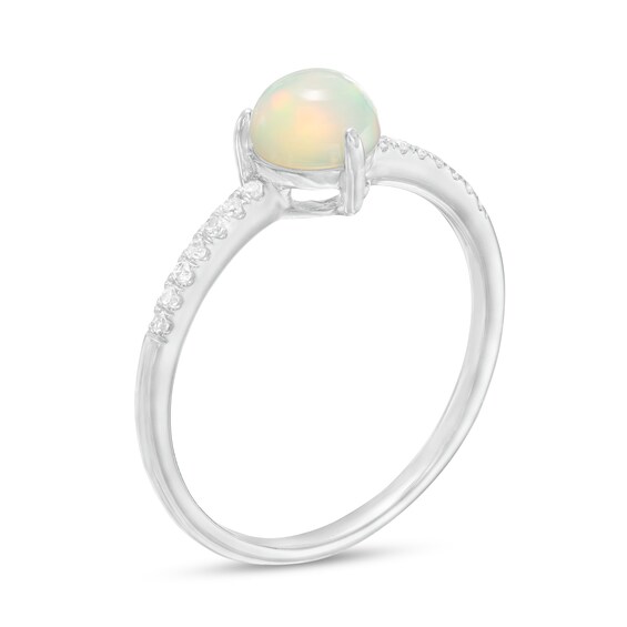 6.0mm Opal and 1/10 CT. T.w. Diamond Ring in 10K White Gold