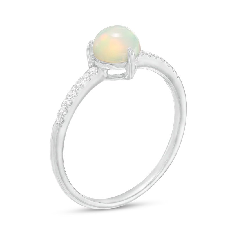 Main Image 3 of 6.0mm Opal and 1/10 CT. T.W. Diamond Ring in 10K White Gold