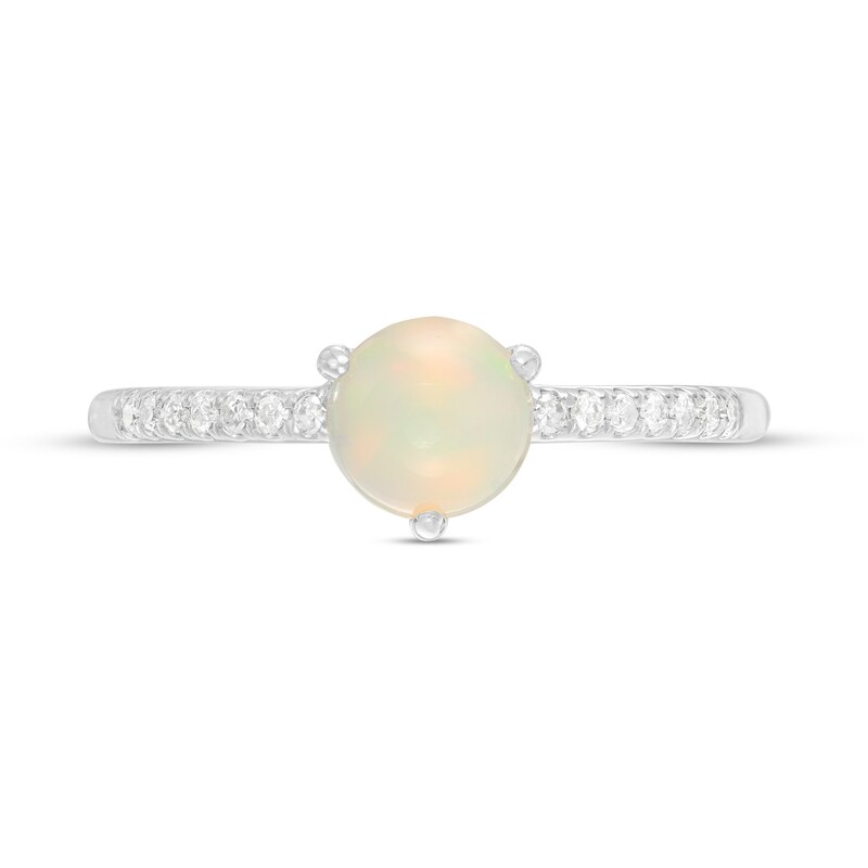 Main Image 4 of 6.0mm Opal and 1/10 CT. T.W. Diamond Ring in 10K White Gold