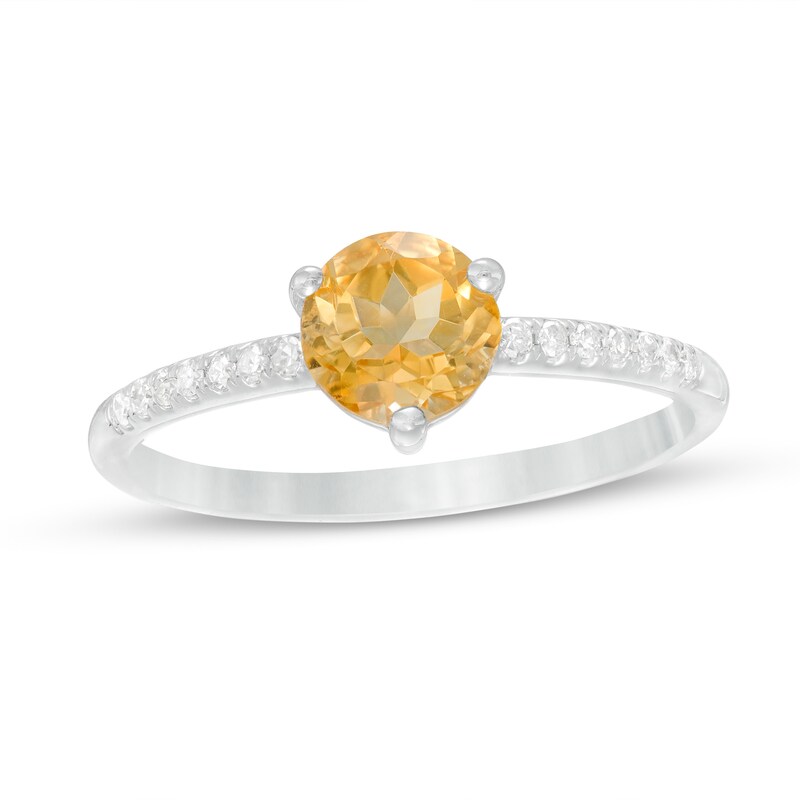 Main Image 1 of 6.0mm Citrine and 1/10 CT. T.W. Diamond Ring in 10K White Gold