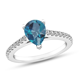 Pear-Shaped London Blue and White Topaz Ring in Sterling Silver