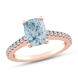 Elongated Cushion-Cut Aquamarine and White Topaz Frame Ring in 10K Rose Gold