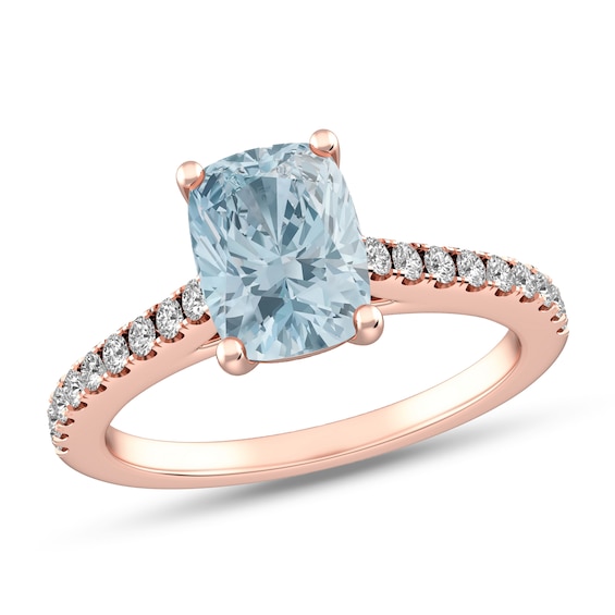 Elongated Cushion-Cut Aquamarine and White Topaz Frame Ring in 10K Rose Gold