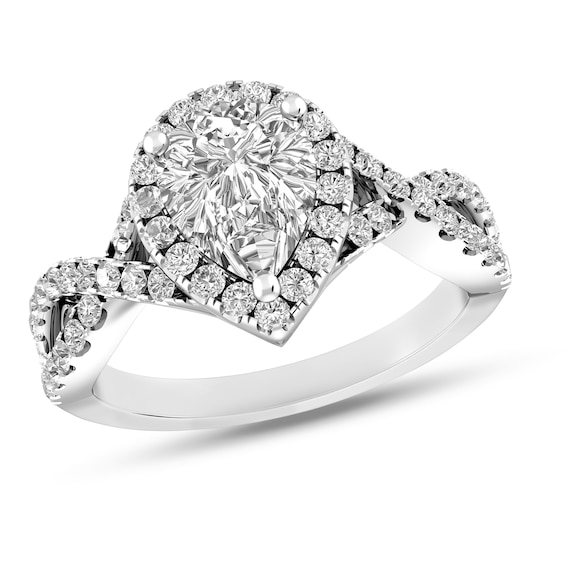 Pear-Shaped White Topaz Frame Twist Split Shank Ring in Sterling Silver