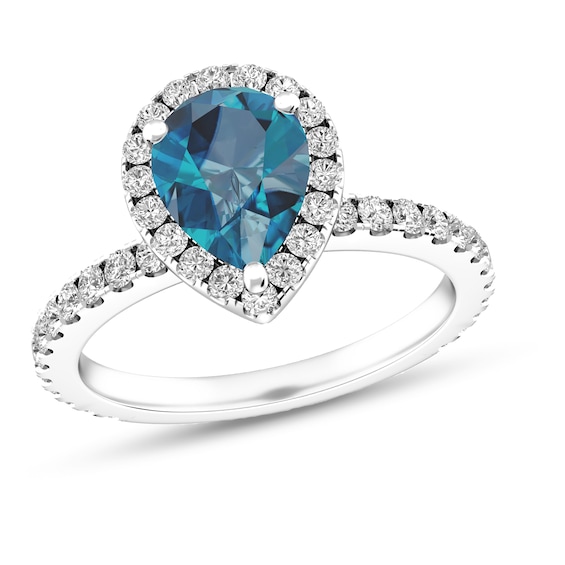 Pear-Shaped London Blue and White Topaz Frame Ring in Sterling Silver