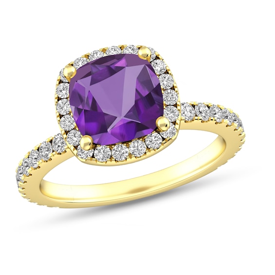 Cushion-Cut Amethyst and White Topaz Frame Ring 10K Gold