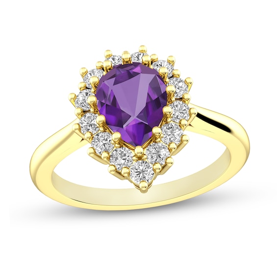 Pear-Shaped Amethyst and White Topaz Dome Ring in 10K Gold
