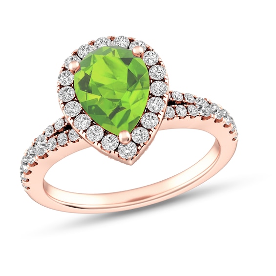 Pear-Shaped Peridot and White Topaz Frame Ring in 10K Rose Gold