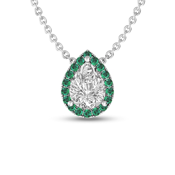 Pear-Shaped White Topaz and Emerald Frame Pendant in Sterling Silver