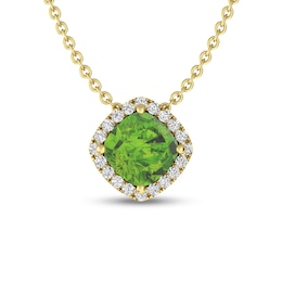 Cushion-Cut Peridot and White Topaz Tilted Frame Pendant in 10K Gold