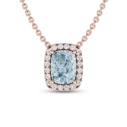 Elongated Cushion-Cut Aquamarine and White Topaz Frame Pendant in 10K Rose Gold