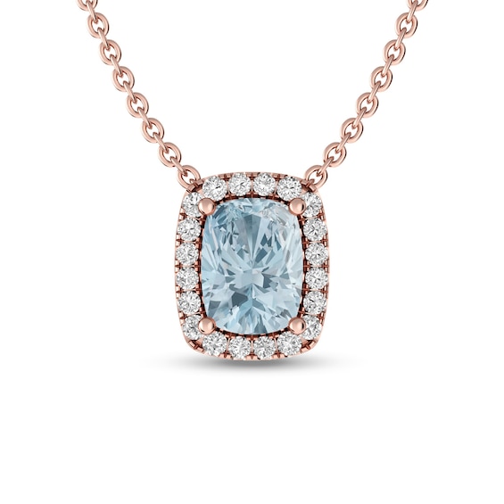 Elongated Cushion-Cut Aquamarine and White Topaz Frame Pendant in 10K Rose Gold