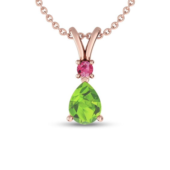 Pear-Shaped Peridot and Tourmaline Pendant in 10K Rose Gold