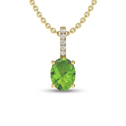 Oval Peridot and White Topaz Drop Pendant in 10K Gold