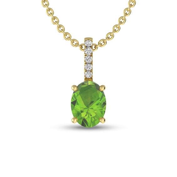 Oval Peridot and White Topaz Drop Pendant in 10K Gold