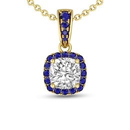 Cushion-Cut White Topaz and Blue Sapphire Frame Drop Pendant in 10K Gold