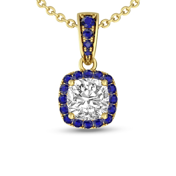 Cushion-Cut White Topaz and Blue Sapphire Frame Drop Pendant in 10K Gold