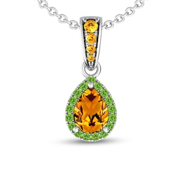 Pear-Shaped Citrine and Peridot Frame Drop Pendant in Sterling Silver