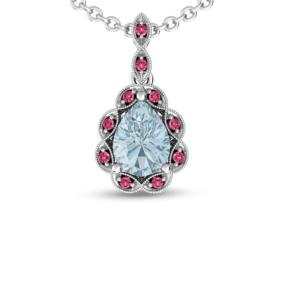 Pear-Shaped Aquamarine and Tourmaline Rope Frame Pendant in Sterling Silver