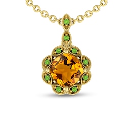 Citrine and Peridot Rope Frame Pendant in 10K Gold