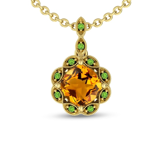 Citrine and Peridot Rope Frame Pendant in 10K Gold