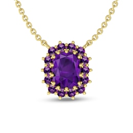 Elongated Cushion-Cut Amethyst Sunburst Frame Pendant in 10K Gold