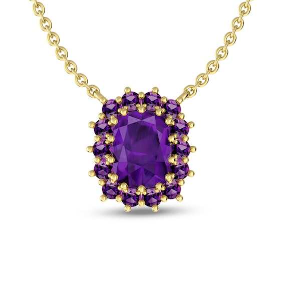 Elongated Cushion-Cut Amethyst Sunburst Frame Pendant in 10K Gold
