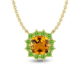 Citrine and Peridot Sunburst Frame Necklace in 10K Gold