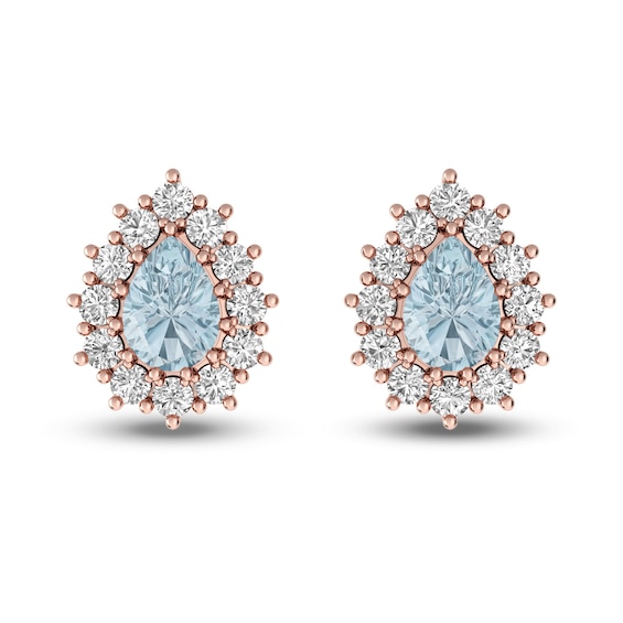 Pear-Shaped Aquamarine and White Topaz Sunburst Frame Stud Earrings in 10K Rose Gold
