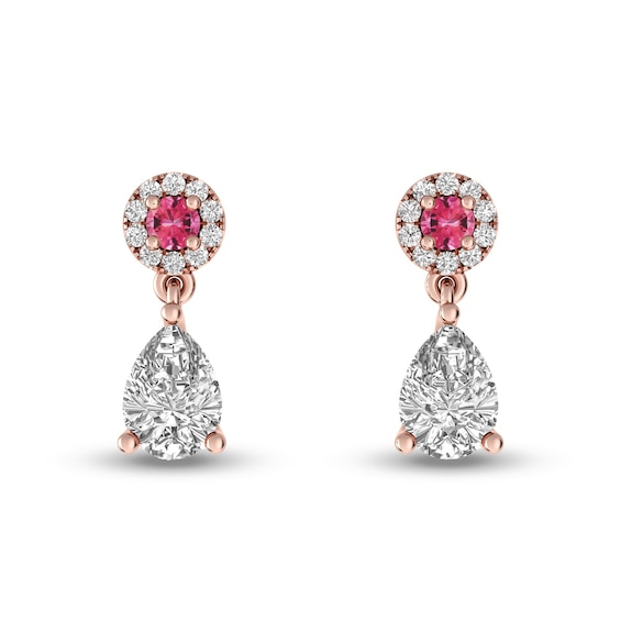Pear-Shaped White Topaz and Tourmaline Frame Dangle Drop Earrings in 10K Rose Gold