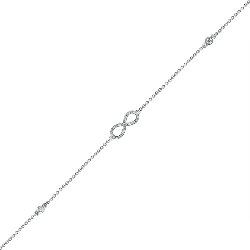 Main Image 1 of 1/10 CT. T.W. Diamond Infinity Anklet in Sterling Silver – 10"